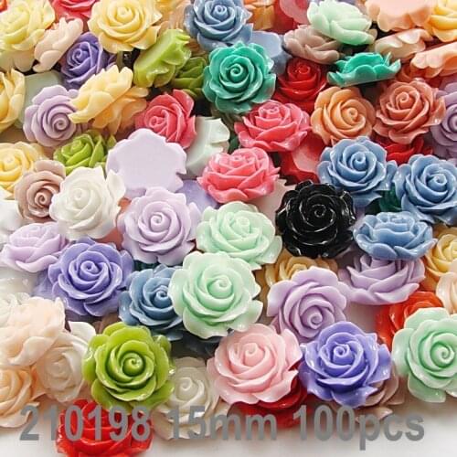 20mm Mixed Color 50pcs/lot very Lovely and Exquisitely Flat Back Resin Rose Flower Crafts DIY Phone Decoration