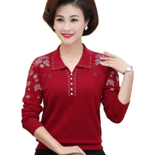 2020 mama, autumn Lapel bottoming shirt, 40 year old 50 sweater, elderly womens sweater long sleeved coat