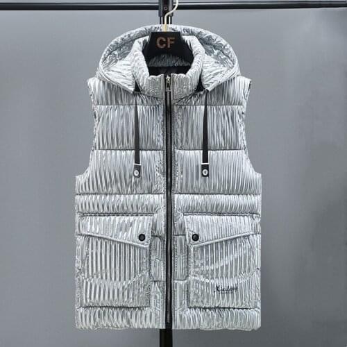 2021 Brand Clothing Winter Men Corduroy Vest Hoodie Waistcoat Shiny Sleeveless Jacket Mens Slim Bodywarmer Thick Cotton Vest 4XL