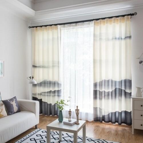2021 New Chinese Landscape Freehand Print Living Room Bedroom Balcony Semi-shading Imitation Cotton and Linen Curtains