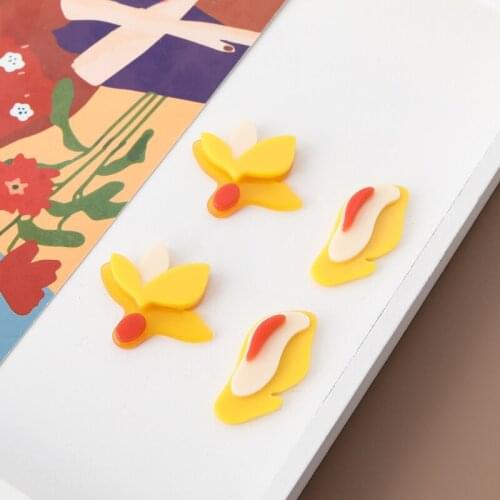 INS Summer Yellow Red Design Mango Flower Acrylic Paster DIY Handmade Ornament Earrings Accessories Material 4pcs