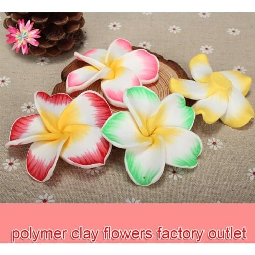 5pc/lot 60mm Large Flat Back Polymer Clay Plumeria Flowers Loose Beads Fit Necklace Hair Jewelry Hand Work Accessory Supply