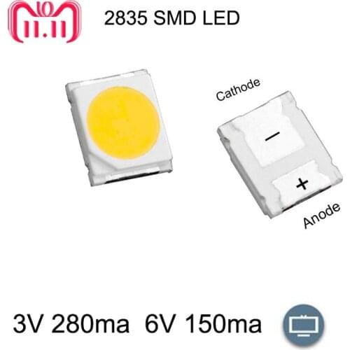 100PCS/Lot 3528 2835 3V SMD LED Beads 1W Cold White 100LM For TV/LCD Backlight