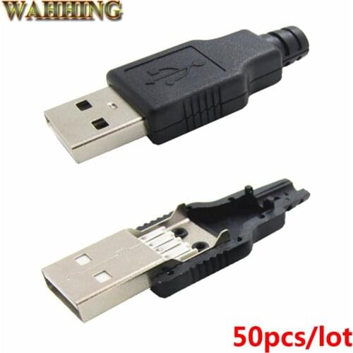 50pcs USB Male Plug Socket Connector Adapter & Plastic Cover for DIY USB Plug Adapter USB Connector USB Socket Black HY201