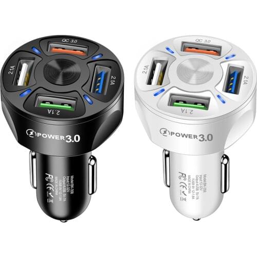 4 Ports USB Car Charger Quick Charge 3.0 Fast Car Cigarette Lighter for iOS Android Mobile Phone Tablet Charger Adapter in Car