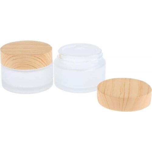 Free Shipping 15ml Frosted Glass Cream Jars with Plastic Wood Grain Lid Cosmetic Container Bottles Sample Jars for Face Cream