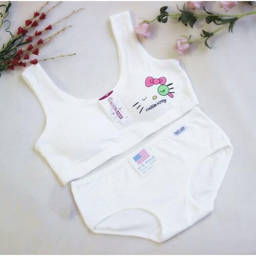 Bra Teenagers Girls Lingerie bras and panties Cotton Underwear Kids Crop Detachable student 8-16 Years Teens summer 1 Set