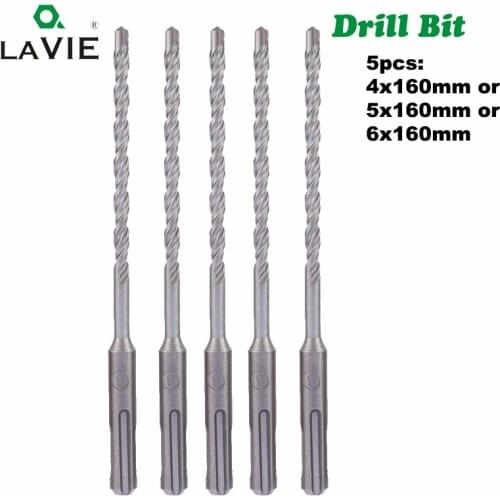 LAVIE 5pcs 4mm 5mm 6mm Electric Hammer SDS Plus Drill Bits Set 160mm Concrete Wall Brick Block Masonry Hole Saw Drilling 015