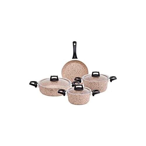 Emsan Oasis Pro 7 Piece Cookware Set Cappuccino-18 cm Deep Cooker 22 cm Deep Pots 26 cm Rice Cooker 26 cm Pan