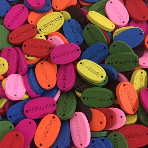 50pcs Mixed Color Wood Handmade Connectors Tags Rectangle Oval Shape Embellishments Craft Decorations With 2 Holes Button