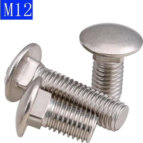 M12 x 1.75 12mm Carriage Bolts 304 Stainless Steel Round Head Square Neck Screws Bolts