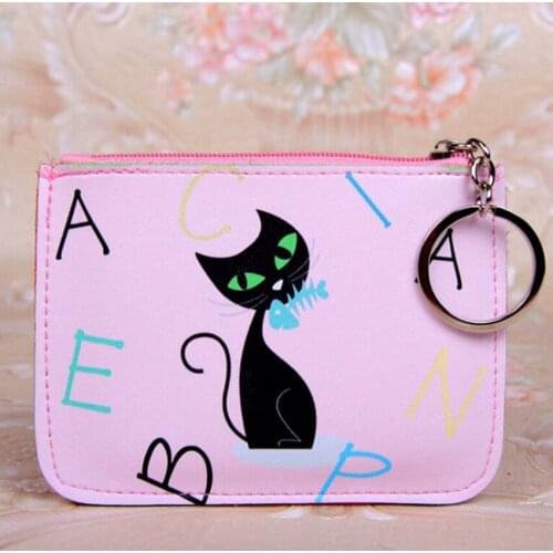 M219 2017 Cute Women Purses Quality PU Fabric A Fine Print Of Animal Cat Designs Card Set Zero Wallet Key Buckle Coin Purses