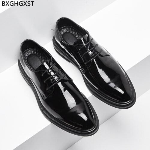 Brown Patent Leather Shoes Men Formal Elegant Party Shoes for Men 2021 Fashion Suit Shoes for Men Black Oxford Sapato Masculino