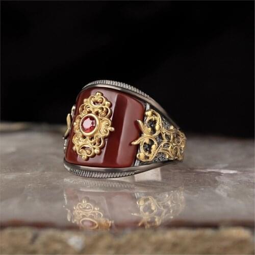 Agate Stone Edging Plated 925 Sterling 925 K Silver Men 'S Ring