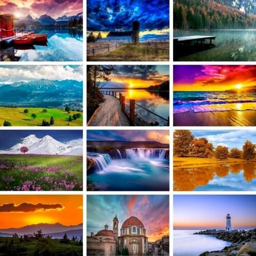 Gatyztory 60×75cm House DIY Painting By Numbers Landscape Acrylic Paints Mountain Lake Canvas Drawing Handpainted Kits Home Deco