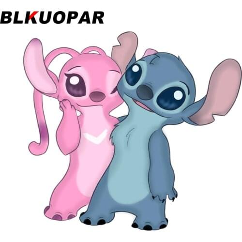 BLKUOPAR 13cm x 12cm For Stitch Angei Car Stickers Creative Decal Surfboard Skateboard Waterproof Suitcase Occlusion Scratch