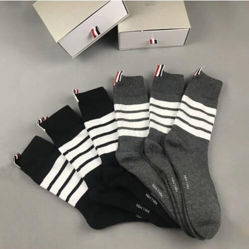 2021 Fashion TB Brand Socks Men Women Cotton Striped Casual Crew Socks Hip Hop Medium socks Ins 6 Pairs