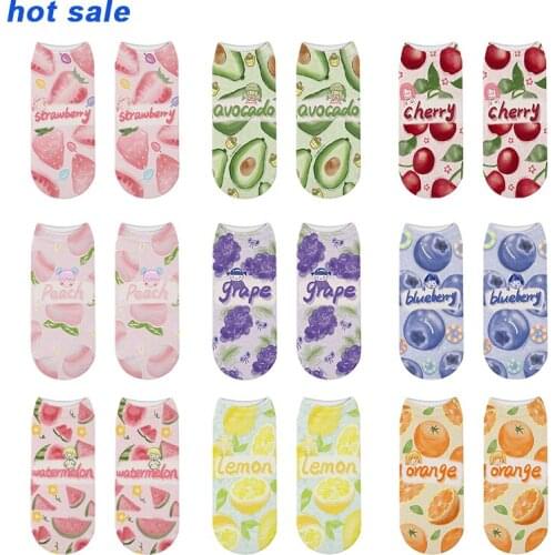 New Boat Fruit Printed Socks Blueberry avocado watermelon peach cherry arrange Socks Happy Cotton Funny Women Summer Socks Girls