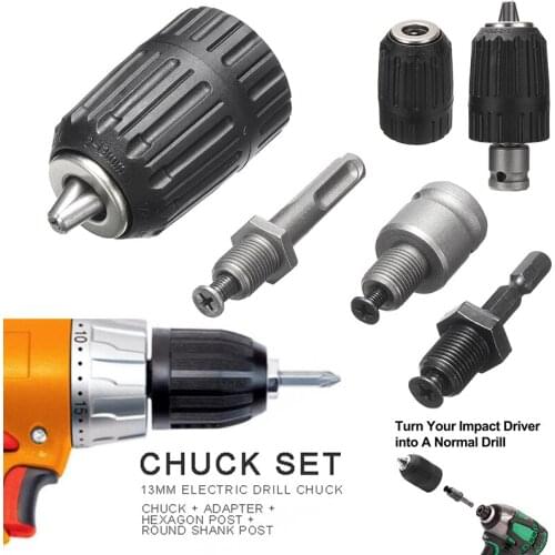 4Pcs 1/2-20UNF Drill Chuck with 1/2" Hex Square Adaptor 2-13MM Keyless Drill Chuck Power Tool Part For Impact Wrench Drill