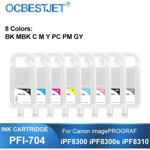 PFI-704 PFI704 Refillable Ink Cartridge With Permanent Chip For Canon imagePROGRAF iPF8300 iPF8300S iPF8310 Printer 8Colors/Set