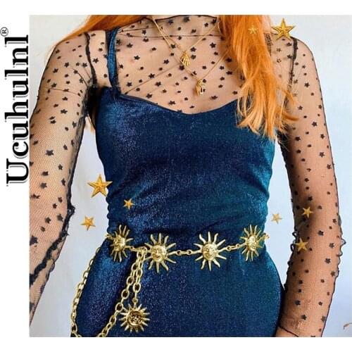 Ucuhulnl Belt Women Harajuku Gothic Sun Belt Streetwear Punk Metal Vintage High Waist Chain Pendant Chain Belt Female Party