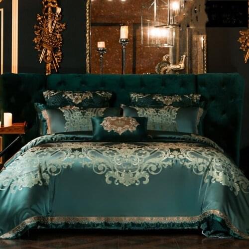 Luxury European and American Style Court Satin Jacquard Long Stapled Cotton Bedding Set Quit Cover Sheet Pillowcase King Queen