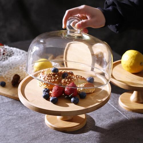 Home Christmas decorations cake display bamboo tray bread fruit try to eat with lid transparent glass cover tableware snacks