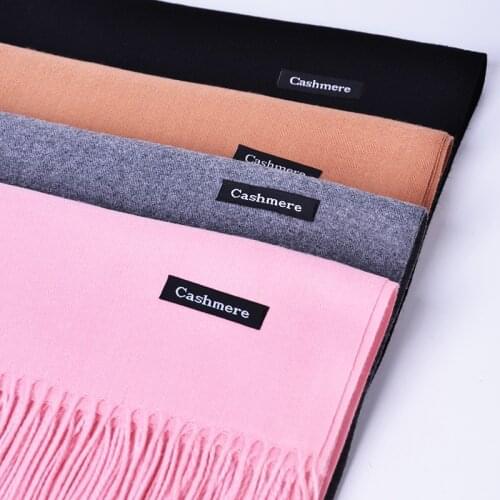 Winter Cashmere Women Scarf Men Luxury Brand Mens Scarves Female Tassel Bandana Women Solid Thick Pashmina Shawl Wraps Foulard