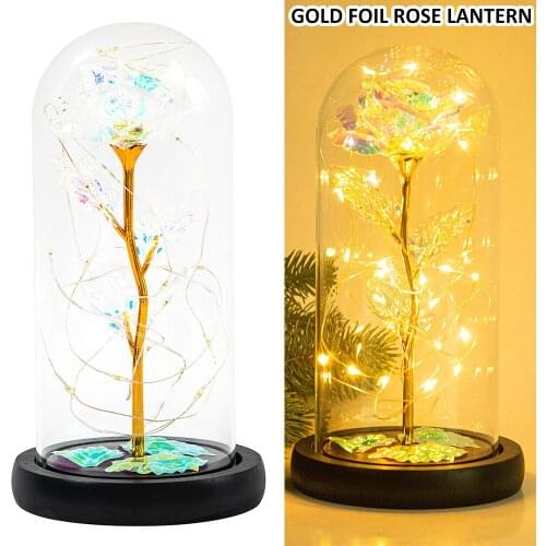 LED Enchanted Galaxy Rose flower With Fairy String Lights In Dome For Christmas Valentines Day Thanksgiving Mothers Day gift
