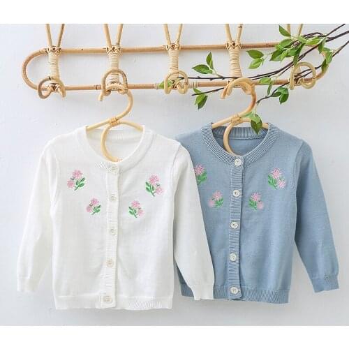 Summer Autumn Lovely Embroidery Flower Pattern Knitting Sweater Sun Proof Cardigan Newborn Baby Girls Knitting Cardigan