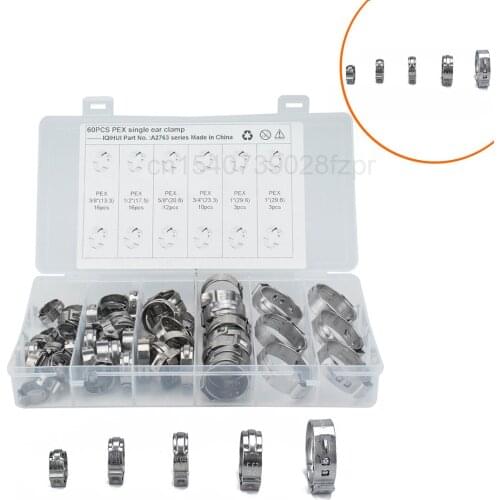 -60 Pex Stainless Steel Single Ear Clamp Sets of 5 Specifications Are Installed, and the Hose Is Connected with American Type