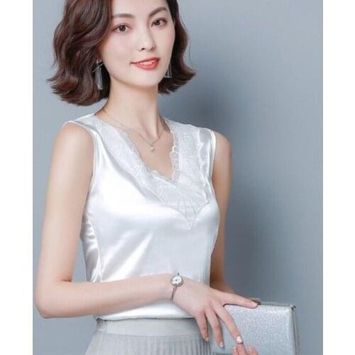 Womens Spring Summer Style Lace Blouses Shirt Womens O-neck Solid Color V-neck Sleeveless Casual Lace Tops DD8660