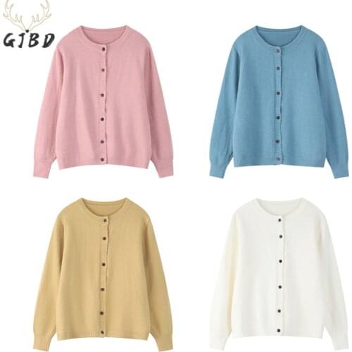 Womens Sweater Round Neck Korean Fashion Solid Color Baggy Ladies Oversized Cardigan Vintage Casual Tops Knitted Sweater Coat