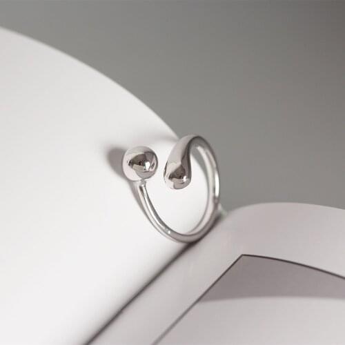 Japanese original S925 sterling silver minimalist silver bead arc smooth drop open ring female INS cute ring