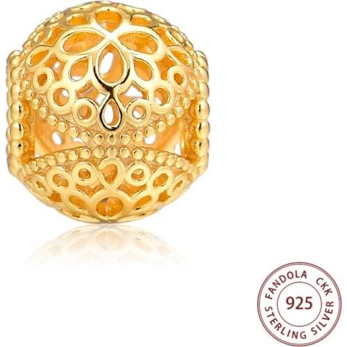 Shine Openwork Flower Charm 925 Silver Jewelry Fits Pandora Charms Bracelet Necklace Sterling Silver Beads for Women perles