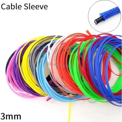 1M 3mm Braided Cable Sleeve PET Expandable Insulated Nylon Colorful High Density Tight Sheath Protector Line Harness Wire Wrap