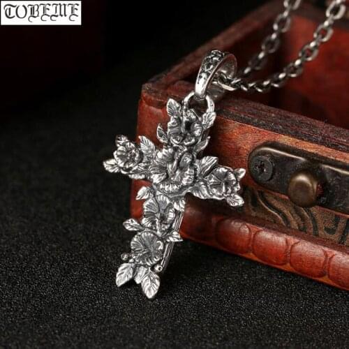 100% 925 Silver Cross Pendant Vintage 925 Sterling Flower Cross Pendant Jesus Cross Pendant