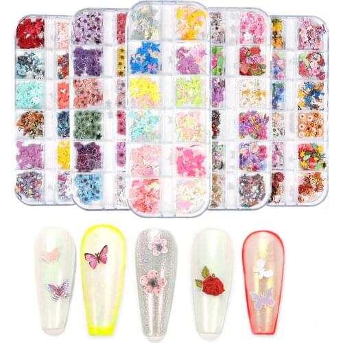 12 Grids/Box Colored Christmas Butterfly Decals Wood Pulp Slices Nail Art Decor