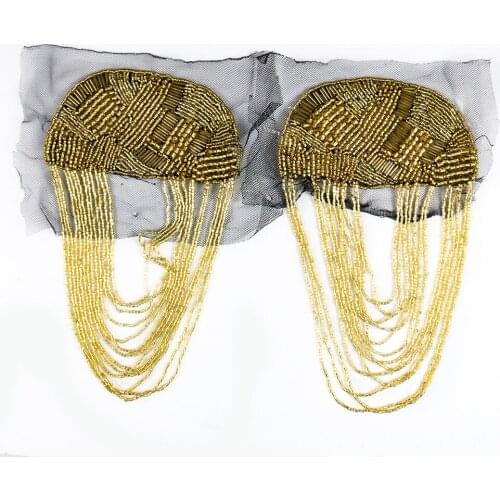 2pc/pair Bead Epaulettes Patches Personality Stage Banquet Shoulder Jewelry Western Brooch Coat Tassel Clothes Patch Chain Badge