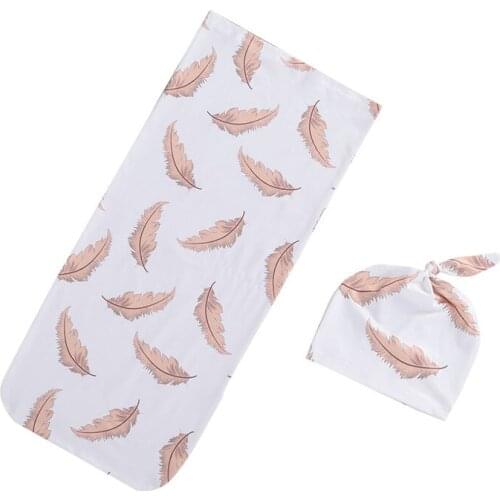 3 Colors Newborn Baby Leaf Animal Pattern Swaddle Wrap Sleeping Bag Blanket Hat Bedding 2Pcs Set