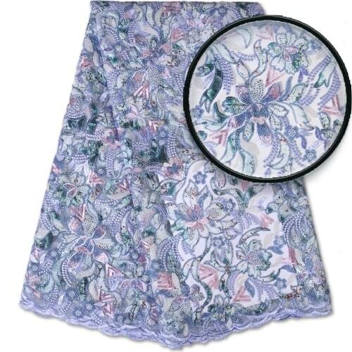 2020 Sequin Chiffon Lace Fabric Mesh Purple Color African Embroidery Sequence Nigerian French Party Latest Aso-ebi Tulle