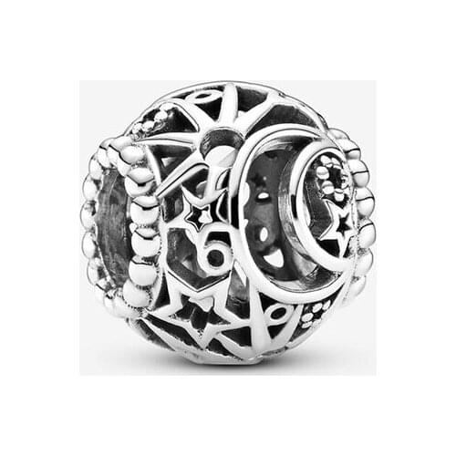 2020 Winter New Christmas Gift Jewelry Fit Original Pandora Bracelet 925 Sterling Silver Beads Openwork Sun, Stars & Moon Charm