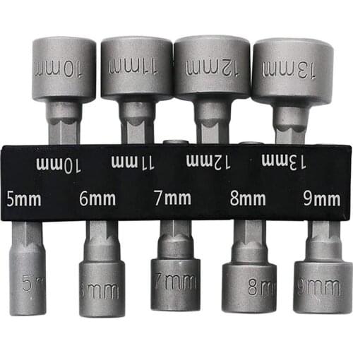 9PCS 5-13mm Imperial Socket Nut Impact Driver Adapter Drill Bits 1/4 Inch Hex Shank Tool Set Nut Driver Socket Bit Set