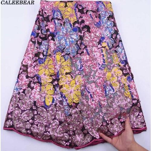 Latest Wax African Lace Fabric 2021 High Quality French Mesh Lace Fabric With Sequins Nigerian Lace Fabric For Party Dress S2115