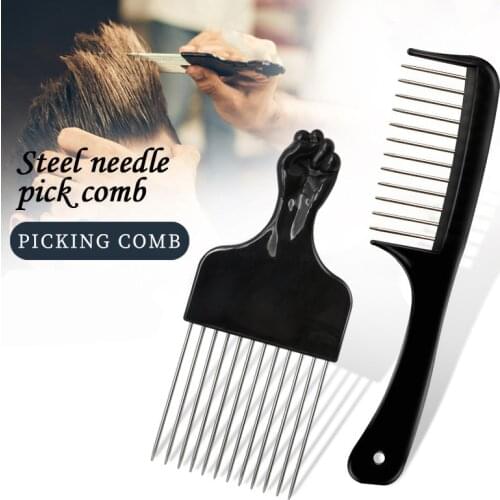African Black Hair Pick Comb Black Fist Metal Wide Tooth Comb Smooth Hair Curly Hair Fork Comb Salon Hair Styling Tool