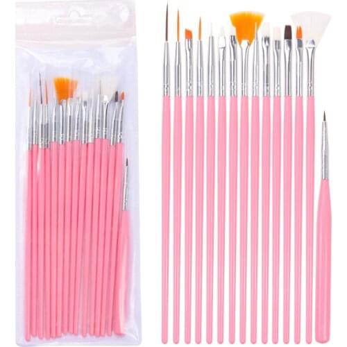 Acrylic UV Gel Nail Brush 3 Colors /black/white/ pink 15pcs Nail Polish Nail Brush Brushes Set Gel Art Paint Design Pen Tools