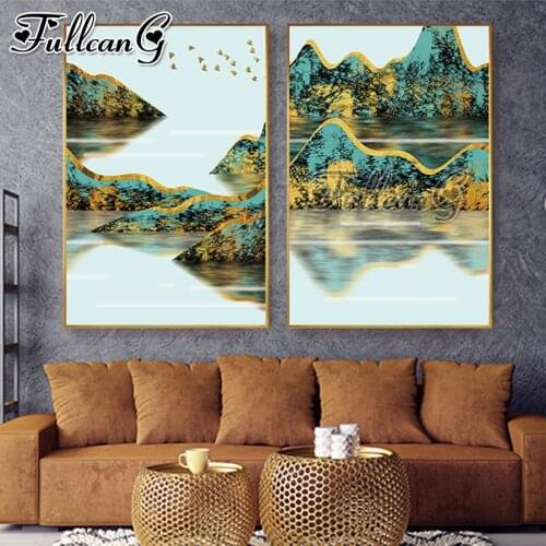 FULLCANG 2pcs/set diamond embroidery abstract mountain and water landscape 5d diy mosaic painting full square/round drill FC3087