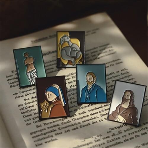 AOMU New Retro Personality Square Badge Abstract Art Mona Lisa Venus Colorful Oil Painting Stud Earrings for Female Jewelry