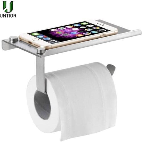 UNTIOR Bathroom Toilet Paper Holder Wall Mount Stainless Steel Bathroom Toilet Paper Phone Holder with Storage Shelf Rack
