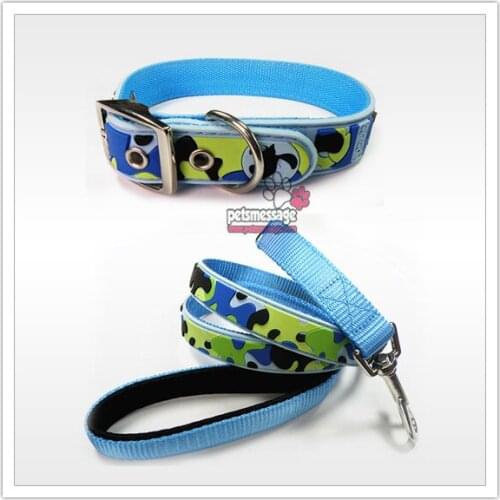 For Pet High Quality Camouflage Large Dog Collar Lead Leash Soft PVC Nylon Leather Pet Product Fashion Pet Dog Set Collar Lead